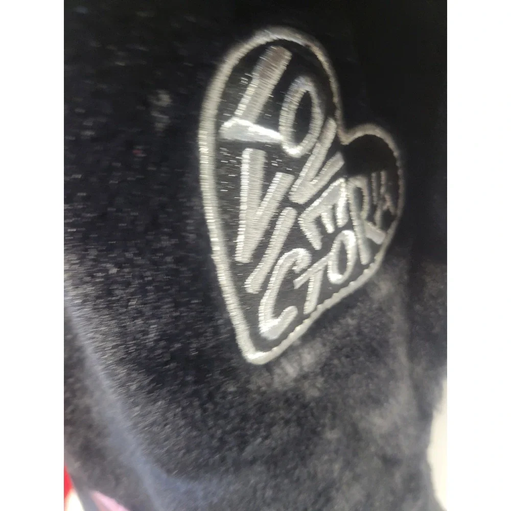 NWT Victoria's Secret Black Faux Fur Christmas Stocking Lips Heart‎ Diamond Bow
